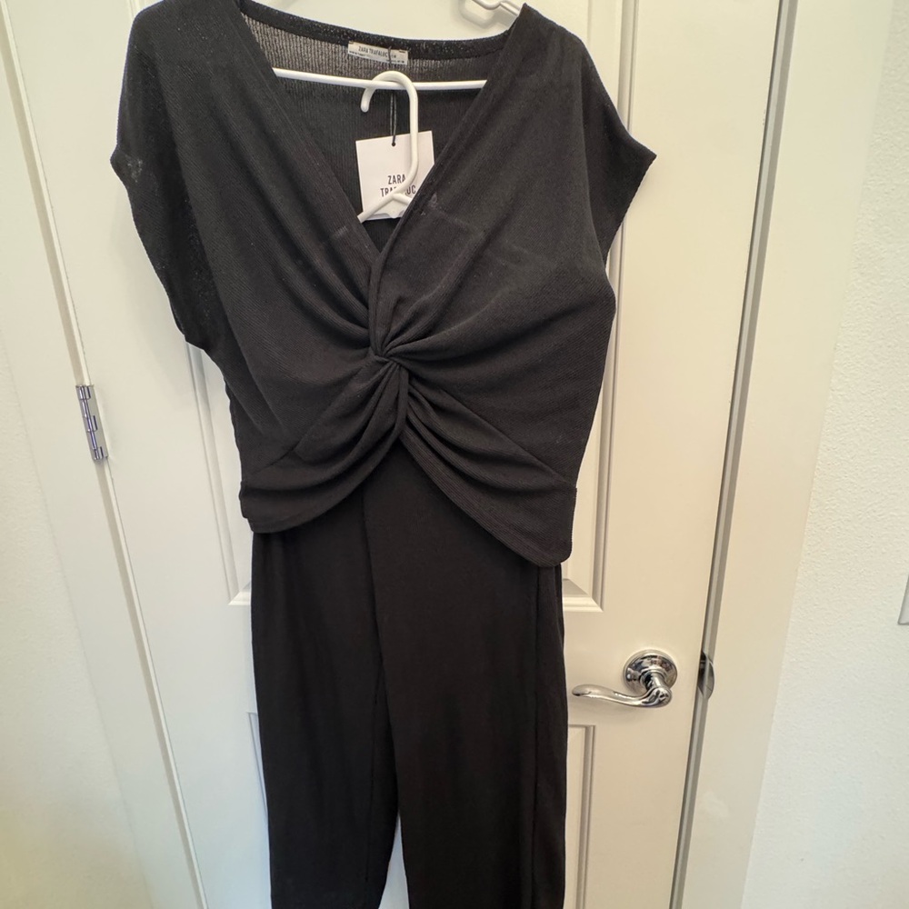 Zara Black Twist-Front Jumpsuit with Cap Sleeves